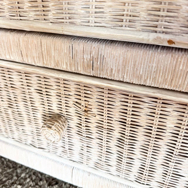 Vintage Boho Chic White Washed Wicker Glass Top Nighstands - A Pair For Sale - Image 10 of 10