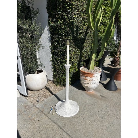 Vintage White Wicker Floor Lamp With Dome Shade For Sale - Image 14 of 14