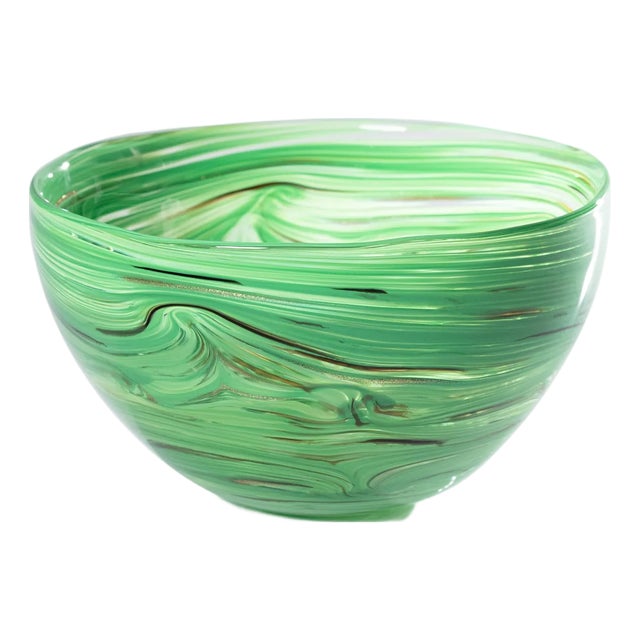 Delphine Glass Serving Bowl- Multi Green, 8" x 4" For Sale