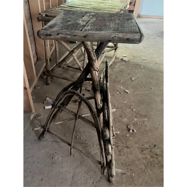 Early 20th Century Rustic Adirondack Twig Branch Stand Cabin Side Table Heart Bent Wood Motif For Sale - Image 6 of 12