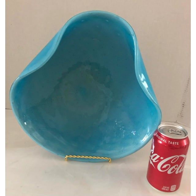 Metal MCM Aqua Murano Glass Bowl With Gold Flecks For Sale - Image 7 of 9