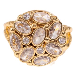 Radiant Cluster Swarovski Crystal Gold Adjustable Ring, Size 8 For Sale