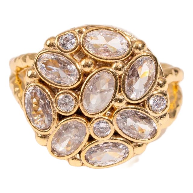 Radiant Cluster Swarovski Crystal Gold Adjustable Ring, Size 8 For Sale
