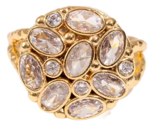Radiant Cluster Swarovski Crystal Gold Adjustable Ring, Size 8