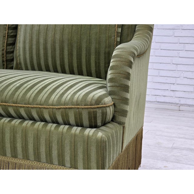 Green Vintage Danish Two-Seater Sofa in Green Furniture Velour, 1950s For Sale - Image 8 of 18