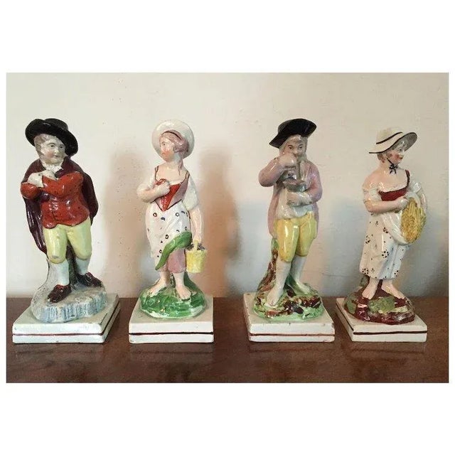 Yellow Large Early 19th C. English Georgian Pearlware Staffordshire Figures of the Four Seasons - Spring, Summer, Autumn or Fall & Winter - Set 4 For Sale - Image 8 of 11