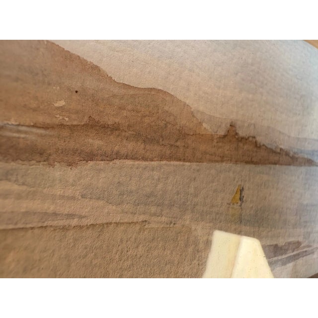 Beautiful original watercolor by artist Janick Laguitton, depicting a calming seascape. Work numbered 10/95 and signed...