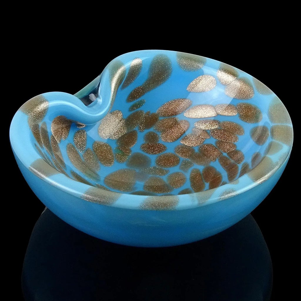 Murano Vintage Sky Blue Copper Aventurine Flecks Pattern 