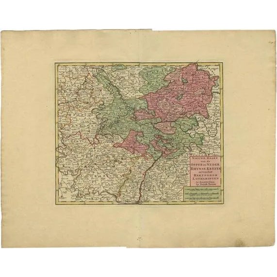 Antique Map of the Rhineland and Lotharingen attributed to C. Tirion For Sale