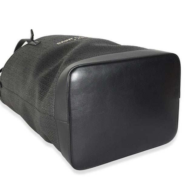 Black Linen Canvas Teddy Shopping Bag For Sale In New York - Image 6 of 7
