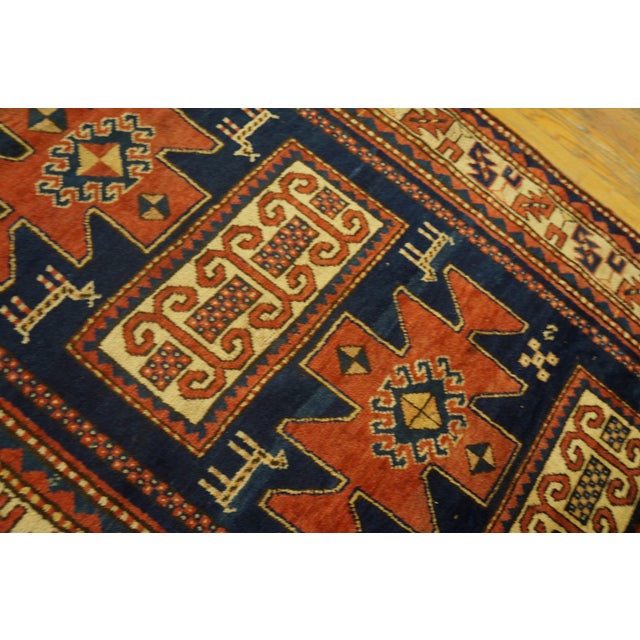 1900s Blue Navy Tribal Primitive Antique Caucasian Kazak Rug 4'4" X 6'6" Knotted Wool Carpet For Sale - Image 4 of 6