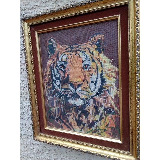 Wood 1970s Framed Tiger Needlepoint For Sale - Image 7 of 9