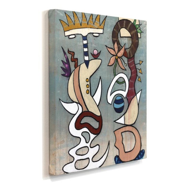 Abstract Jits in Napoli - Original Blue Neutral Organic Abstract Oil Acrylic and Charcoal Painting on Canvas For Sale - Image 3 of 9