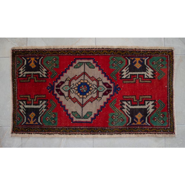 Hand Knotted Small Oushak Rug Faded Mini Rug Mat - 1'8" X 3' For Sale - Image 11 of 13