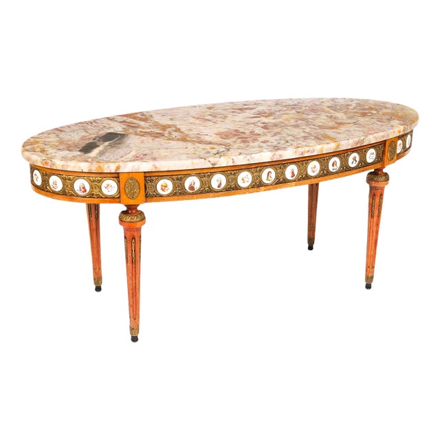 Vintage French Giltwood Coffee Table with Marble Top, 1950s For Sale