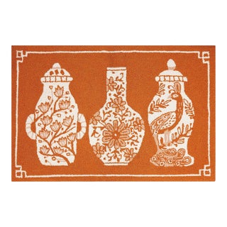 Orange Chinoiserie Trio Hook Rug, 2' x 3' For Sale