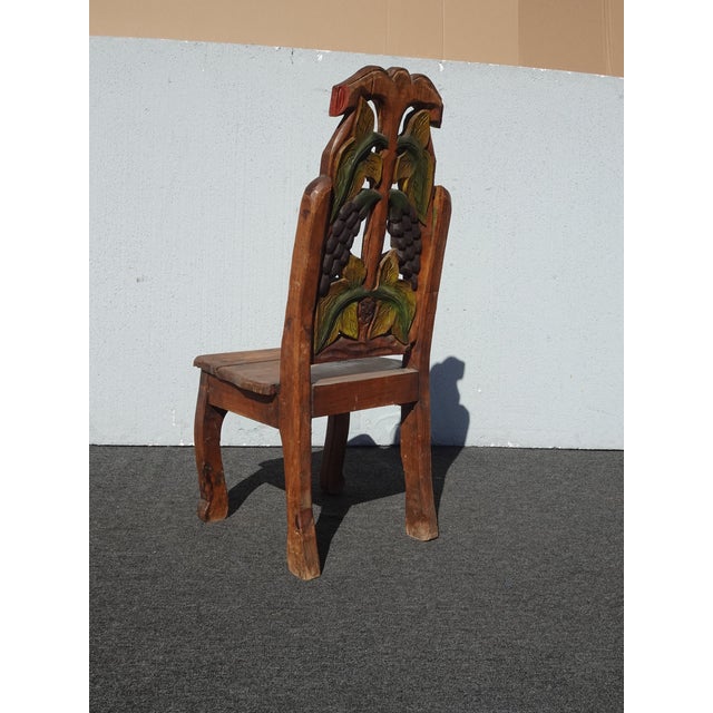Vintage Rustic Country Style Side Chair W Carved Fruit Backrest For Sale - Image 14 of 14