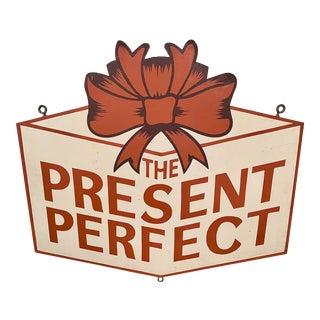 Vintage Double Sided Painted Wooden Advertising Sign “The Present” For Sale