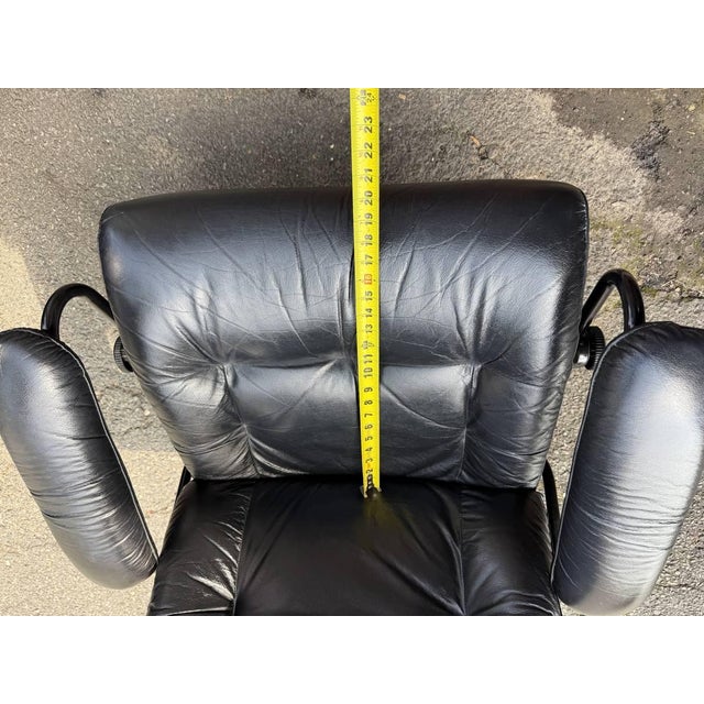Vintage Ekornes Stressless Black Leather Recliner & Ottoman For Sale - Image 17 of 18