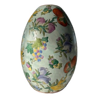 Vintage Chinese Famille Rose Porcelain Egg Vase - Hundred Fruits 11" Large For Sale