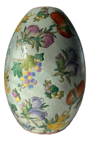 Vintage Chinese Famille Rose Porcelain Egg Vase - Hundred Fruits 11" Large