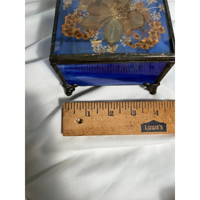 Glass Handcrafted Blue Stained Glass Trinket Box For Sale - Image 7 of 11