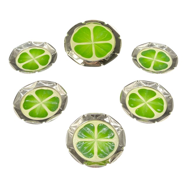 Enamelled Champagne Coasters with Cloverleaf Motif, 1910, Set of 6 For Sale