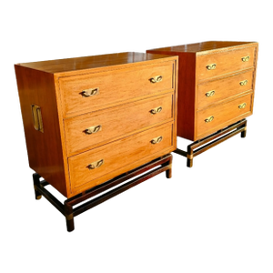 Pair of Vintage Hickory Manufacturing Company "Tung-Si" Collection Campaign Style Bachelor's Chests