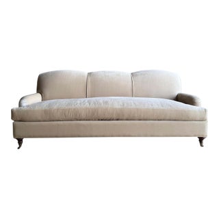 Custom Made Modern English Arm Sofa in Performance Linen Velvet For Sale