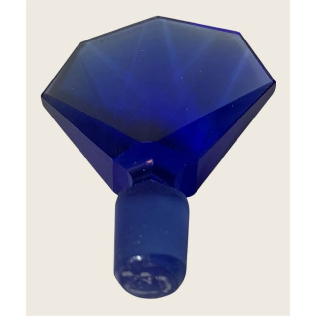 Art Deco Czech Cobalt Blue Fan Perfume Bottle With Faceted Cut Stopper C 1920 For Sale In Philadelphia - Image 6 of 6