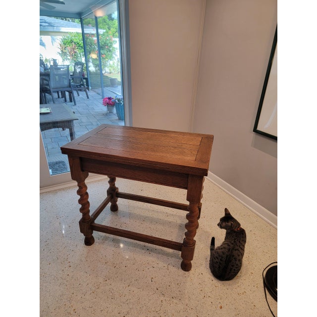 1940s Oak Fold Top Barley Twist Card Table For Sale - Image 10 of 12