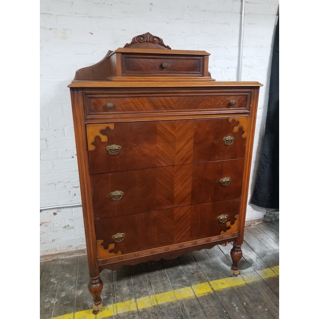 1930's Depression Era Carved Waterfall Highboy Wood Dresser Chairish