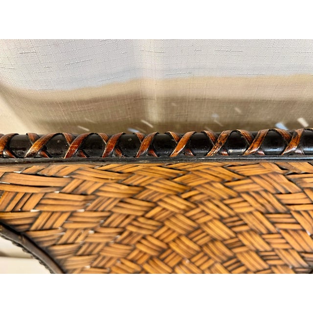 Vintage Boho Chic Bamboo and Split Reed Footed Square Basket Tray For Sale In Mobile - Image 6 of 9