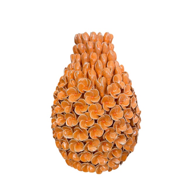 Vintage Mid-Century Italian Ceramic Floral Blossom Vase – Vibrant Orange Glaze For Sale In West Palm - Image 6 of 12