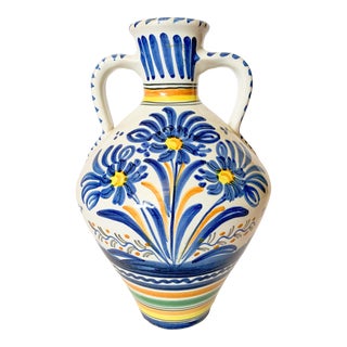 Late 20th Century Spanish Blue and White Talavera Glazed Pottery Vase For Sale