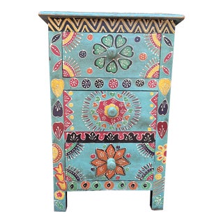 1990s Vintage Hand Painted Moroccan Nightstand For Sale