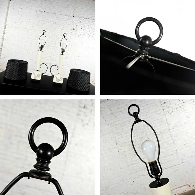 Mid Century Modern Black and White Ceramic Lamps W/ Rooster Design, a Pair For Sale - Image 10 of 13