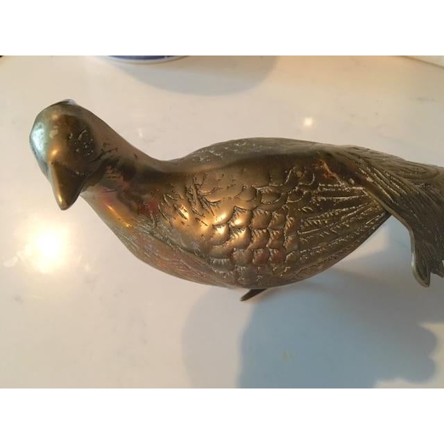 Pair Vintage Mid Century Brass Pheasant Bird Statues For Sale - Image 4 of 12