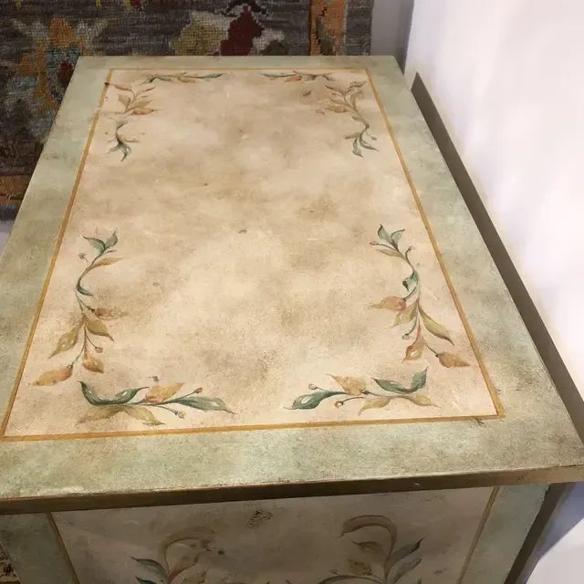 Traditional 1990s Vintage Italian Hand-Painted Three Drawer Light Green/Ivory Chest For Sale - Image 3 of 13