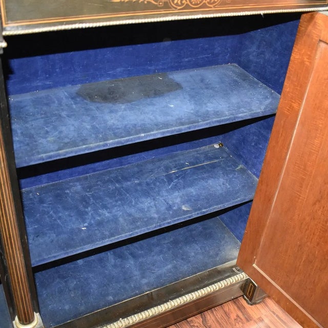 Antique Victorian English Ebonised Inlaid Credenza With Wedgewood Plack For Sale In West Palm - Image 6 of 7