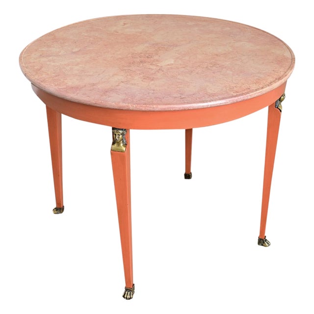 Mid 20th Century French Empire Style Marble Top Painted Center Table For Sale