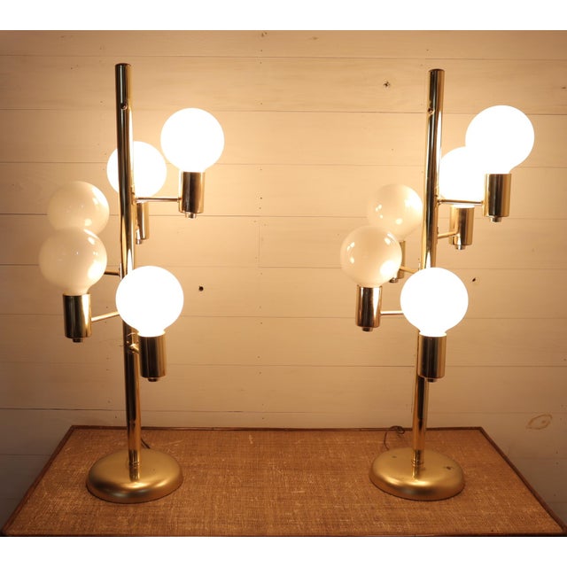 1970s Vintage Pair of Waterfall Robert Sonneman Style Table Lamp Space Age Mid Century Modern Atomic Retro Hollywood Regency 70's 80's For Sale - Image 5 of 15