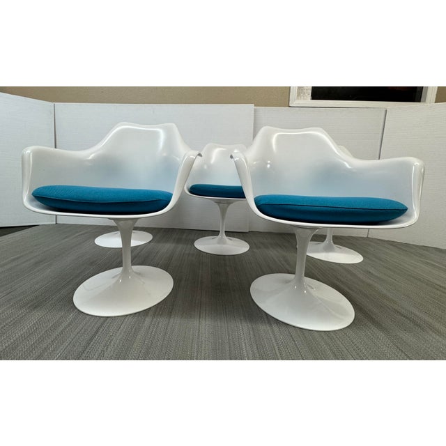 Plastic Eero Saarinen for Knoll Tulip Swivel Arm Chairs, Set of Five For Sale - Image 7 of 12