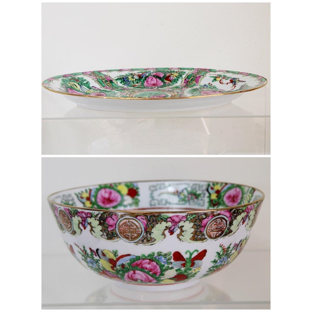 Mario Buatta Vintage Large Famille Rose Medallions Set Salad Bowl, Oval Platter, Tea Cups & Saucers, Mini Sake/Rice Bowls Set - 19 Pieces For Sale - Image 4 of 13