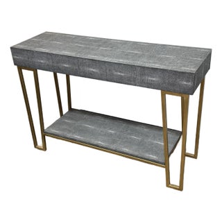 Currey & Company Faux Shagreen + Brass Console Table For Sale