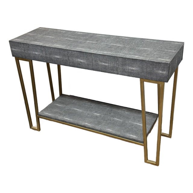 Currey & Company Faux Shagreen + Brass Console Table For Sale