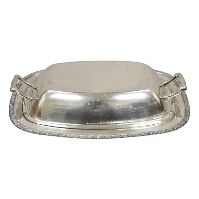 Vintage World Silver on Copper Lidded Vegetable Serving Platter With Handles For Sale