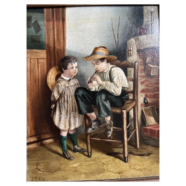 Cox, The Flute Player, 1890s, Oil Painting, Framed For Sale