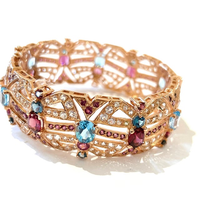 Bochic "Capri" Vintage Garnet & Multi Gem & Sapphire Bangle Set 18K & Silver For Sale In New York - Image 6 of 18