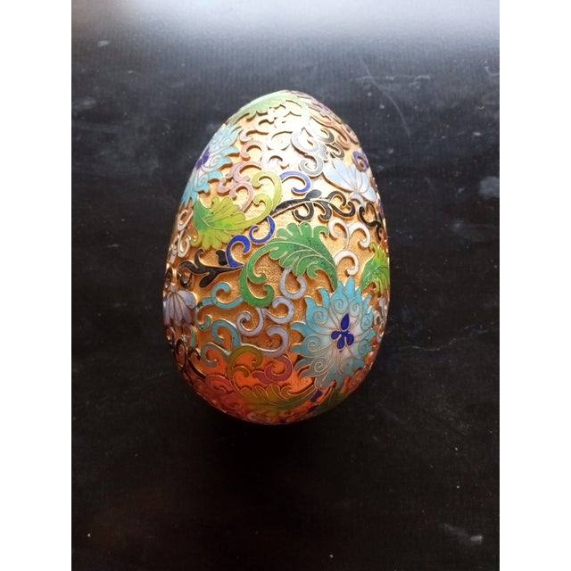 EXQUISITE Brass Enamel Cloisonne 6" Egg Figurine This exquisite 6" brass enamel cloisonne egg figurine is a stunning...